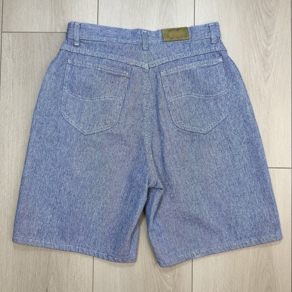 Vintage 1990's Lee USA High Rise Blue Micro Check Mom Shorts Size 12 Med 90s - Picture 8 of 13